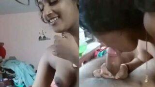 Sali apne jija ke lund ko chus kar blowjob deti hui